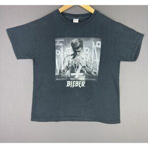 Vintage Y2K Justin Bieber Purpose Tour Youth Medium Black Faded Tee Shirt
